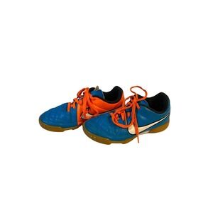 Nike Tiempo Genio Leather IC Indoor Soccer Shoes BlueOrange 631528-418 Youth 13C